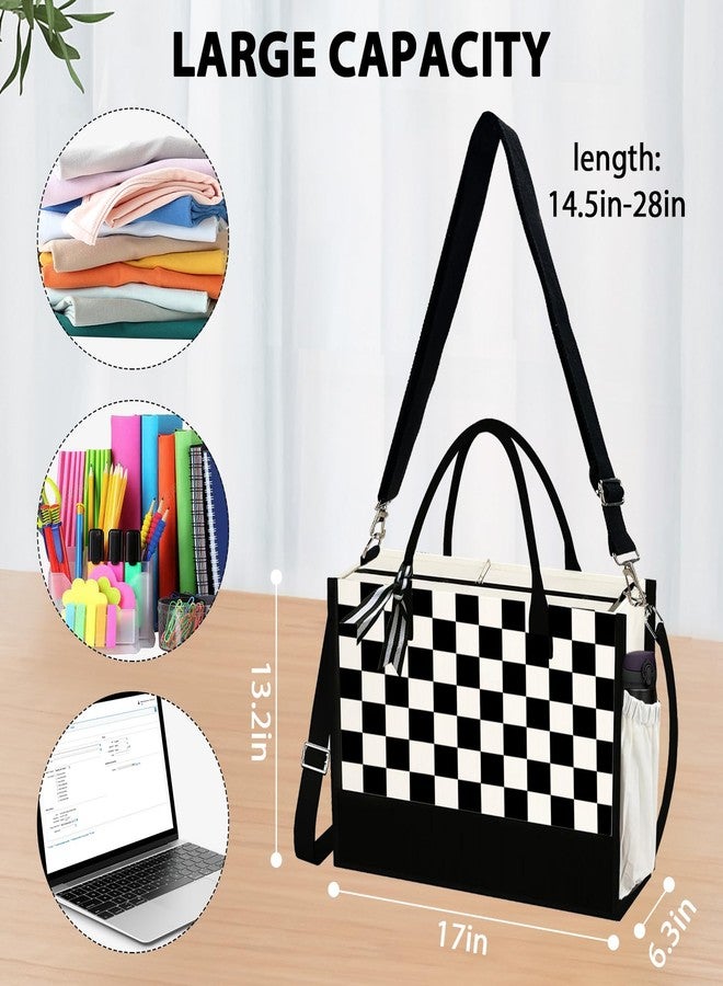JOJHDR Phrase Canvas Beach Bag,Zipper and Slide Pockets,Bag Shoulder Strap and Bottom Support,Bridesmaids Gift,Casual Business Briefcase,Perfect Gifts for Birthday and Teacher （Checkerboard） - Image 5